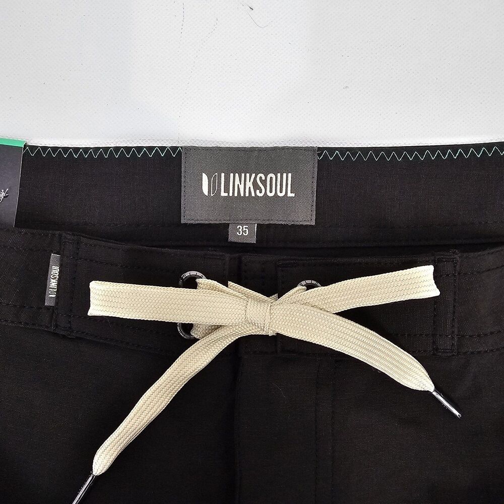 Linksoul Boardwalker Shorts Mens 35 Black Boardshorts Land And Sea 6 Pockets - Picture 2 of 13
